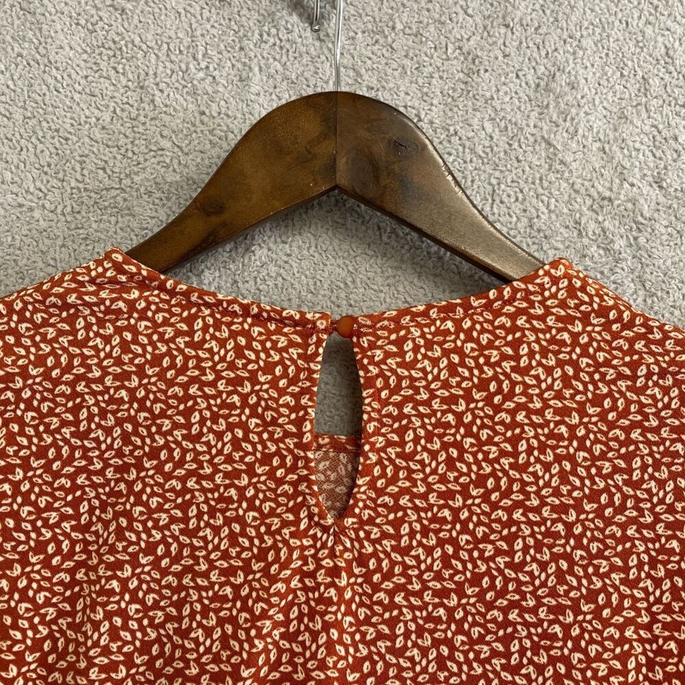 NWOT Adrianna Papell Women's XS Rust Floral Print Blouse With Smocked Neck J1002 - Picture 13 of 14